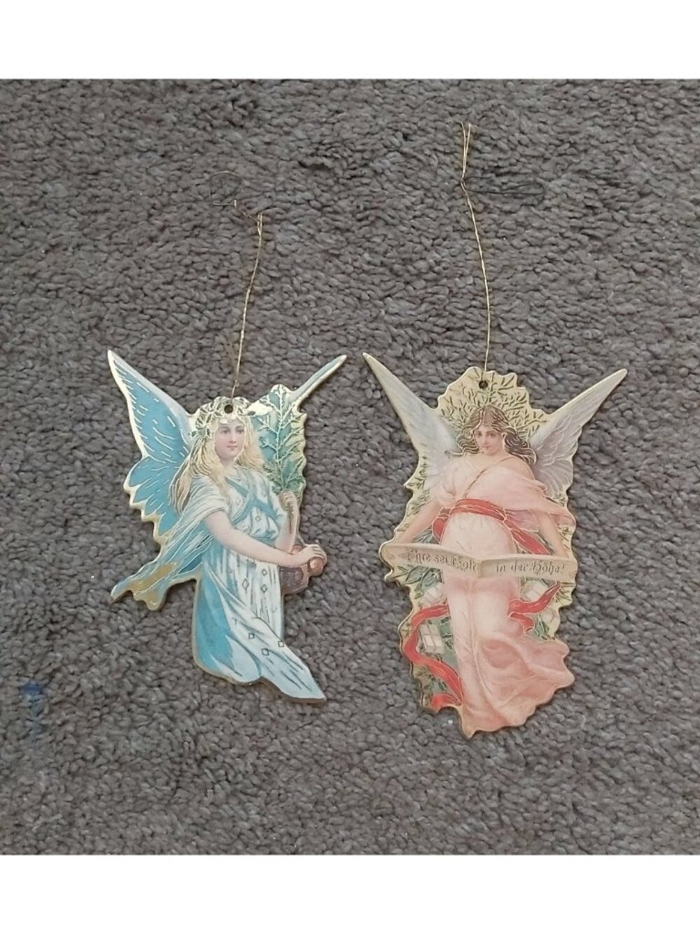 Vintage Embossed Paperboard Angel Ornaments - Pair of 2